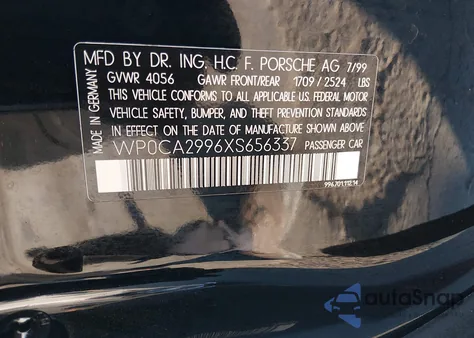 1999 Porsche 911 Carrera/Carrera 4 z USA, uszkodzony, nr VIN WP0CA2996XS656337